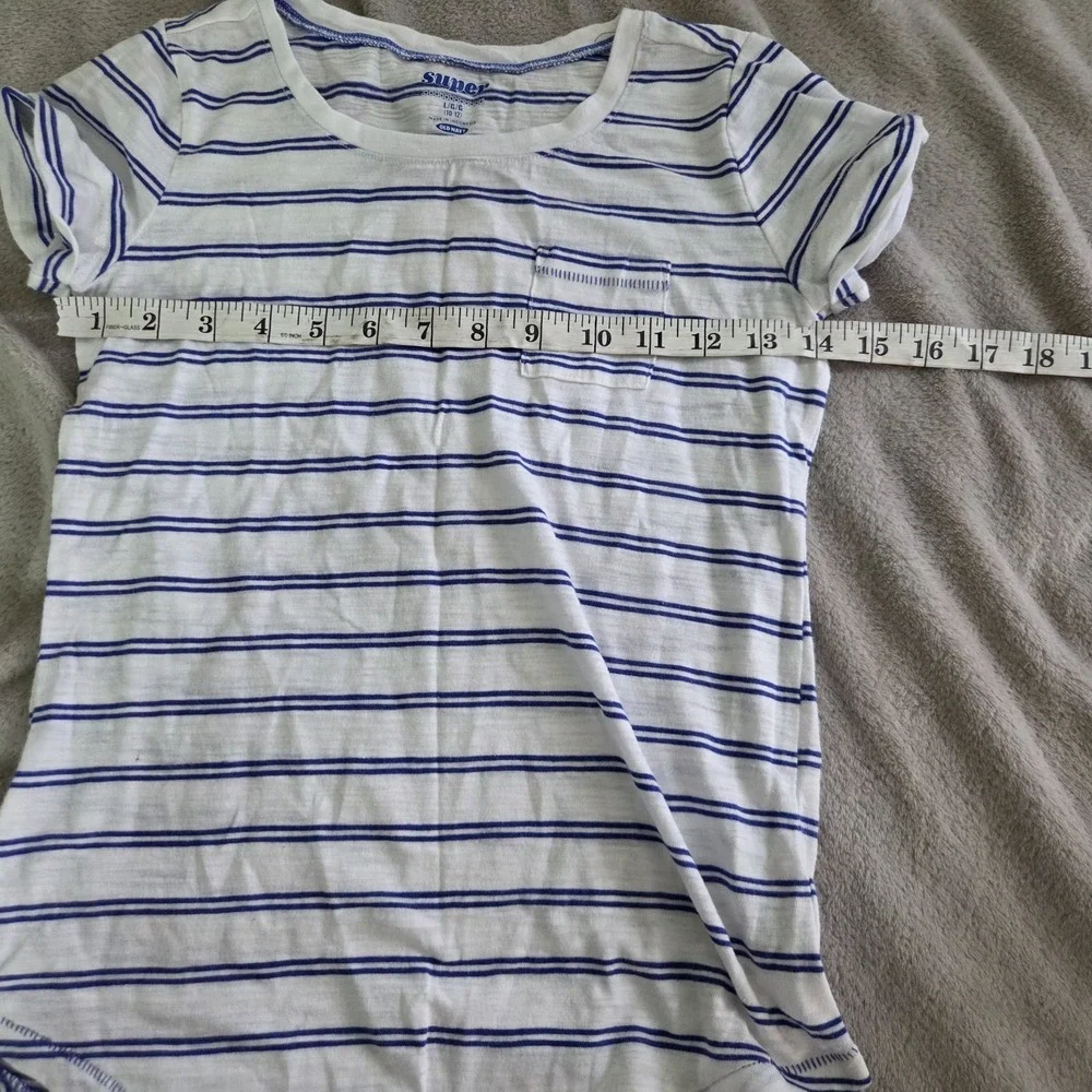 Old Navy Girls Size L Short Sleeve Round Neck Blue White Stripes
